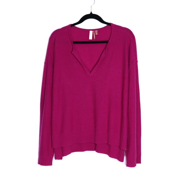 PILCRO Valani Cashmere V Neck Sweater Magenta Hi Low Oversized Women's L - Picture 1 of 11
